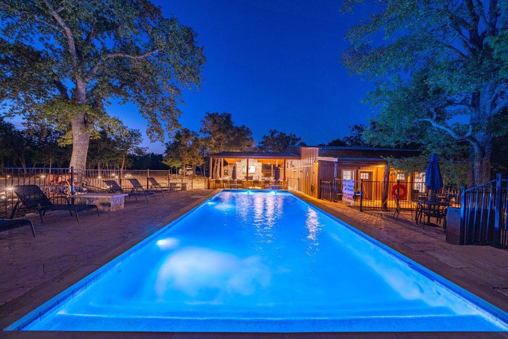 A peaceful view of vacation rentals in Wimberley Texas surrounded by nature, showcasing a relaxing hill country environment perfect for a weekend or extended getaway.