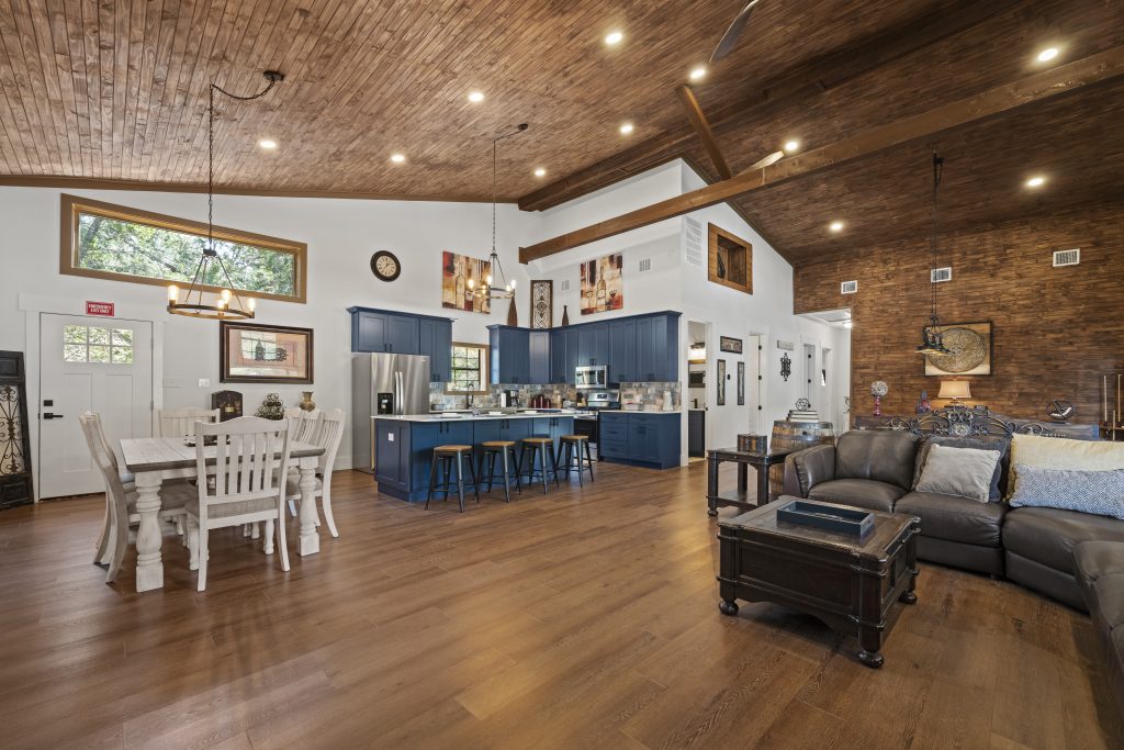 A peaceful view of vacation rentals in Wimberley Texas surrounded by nature, showcasing a relaxing hill country environment perfect for a weekend or extended getaway.