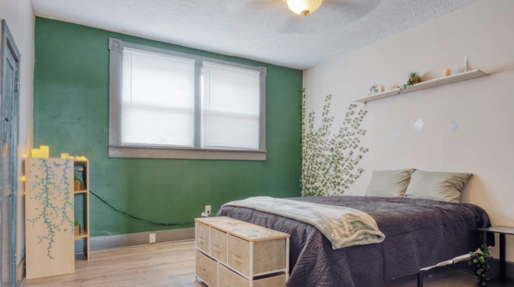 Cozy modern bedroom with stylish decor for fans attending the 2026 Indy 500.