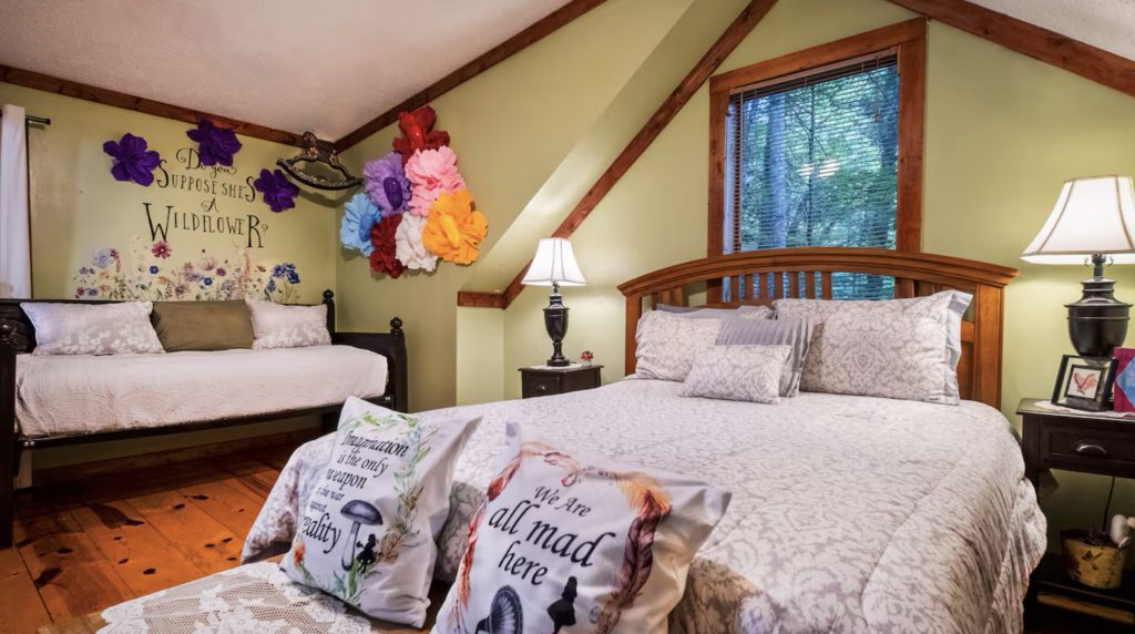 Whimsical bedroom design inside Gatlinburg TN vacation rentals.